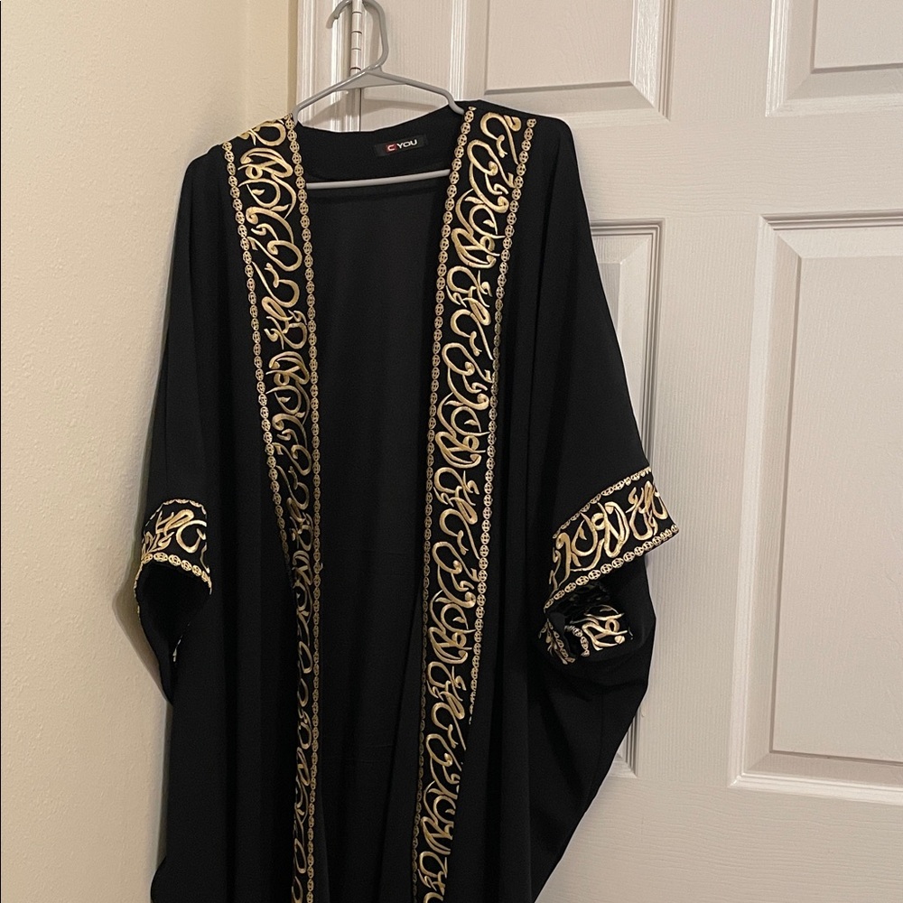 Black and Gold Embroidered Kaftan
